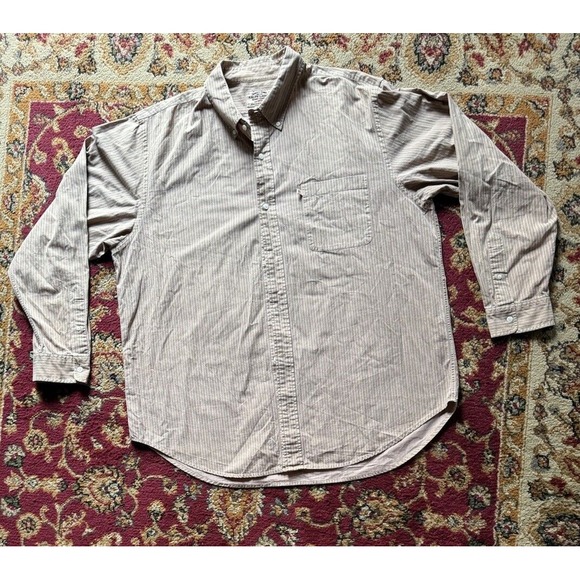 RALPH LAUREN Polo Jeans Co Striped Shirt Beige Mens‎ XL Button Up Hong Kong Vtg - Picture 1 of 5